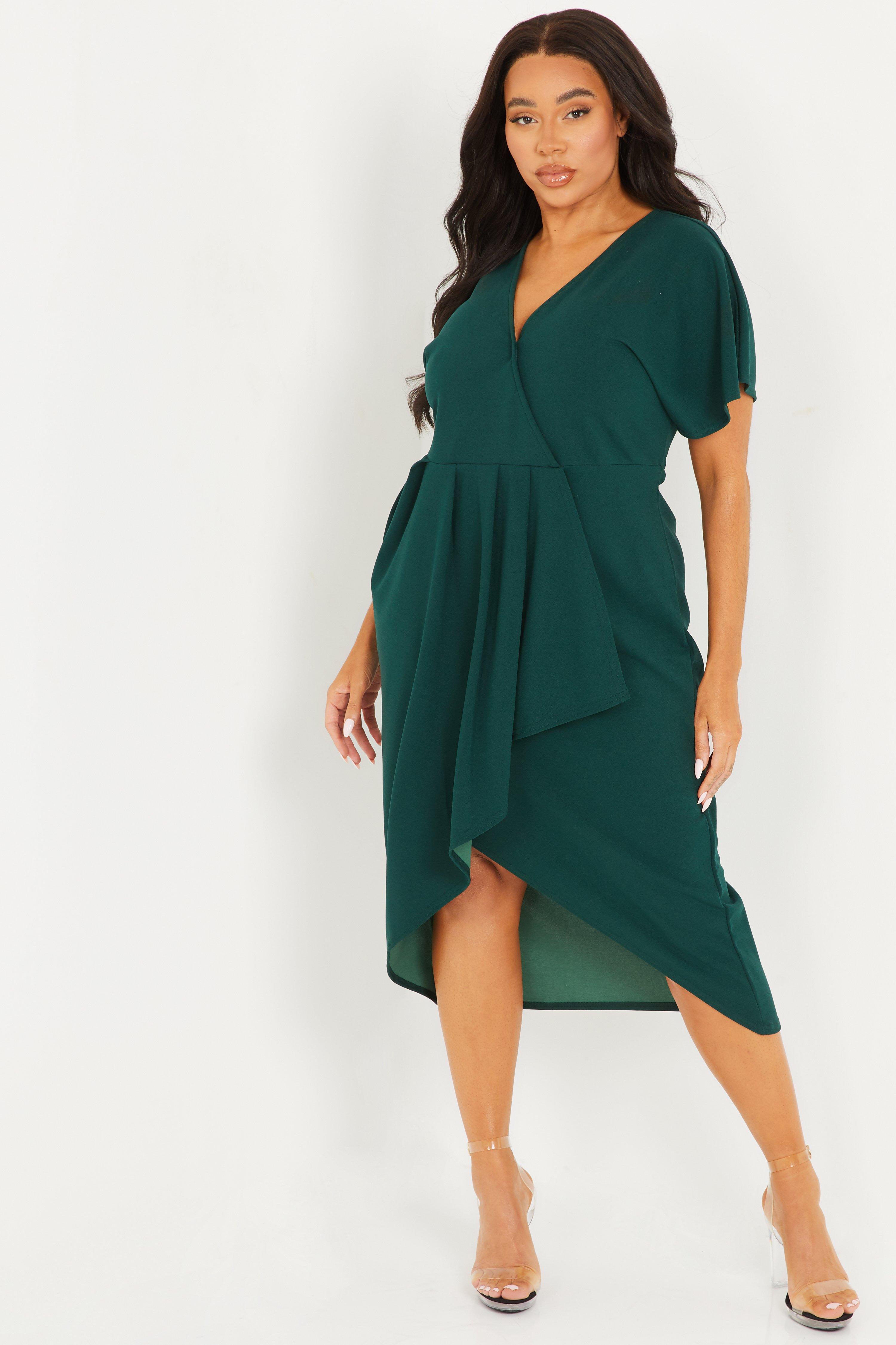 Curve Green Wrap Midi Dress - Quiz Clothing
